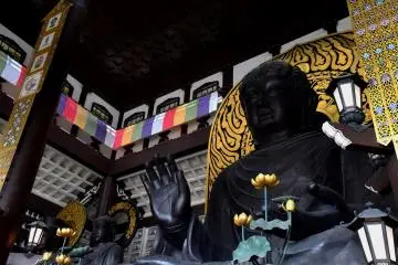 <p>Looking up at a 17 meter high Echizen Daibutsu, which is about 2 meter higher than a Big Buddha of Todai-ji Temple in Nara and is Japan's highest Buddha statue in a sitting position.</p>