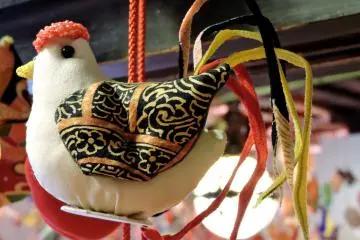 <p>This rooster was also a decoration hanging from one of the mobiles</p>