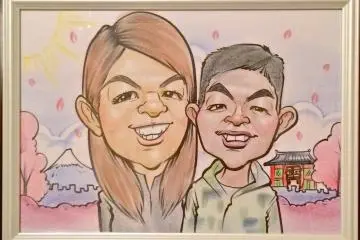 <p>The finished product. Our caricature selection was a Quick Type in Color, with Background and Framed. We love it!</p>