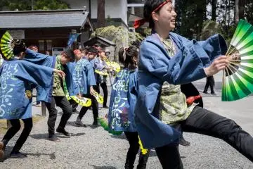 <p>Dancers performing the Sparrow Dance, a traditional dance of nearby Sendai City</p>