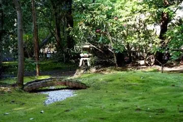 <p>정갈하게 정돈된 이끼 정원과 조그마한 다리</p>