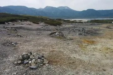 <p>Rocks stacked for the souls of children to reach paradise</p>