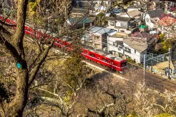 <p>As you walk down from the park&rsquo;s main hill, it is possible to see one of the many regular keikyu trains rushing by</p>