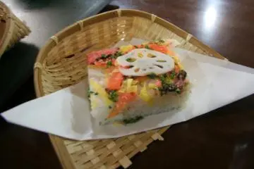 Iwakuni city's local version of sushi, which is made in a square mold