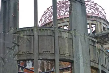 A crane has made the dome its home:&nbsp;Hiroshima's Atomic Bomb Dome