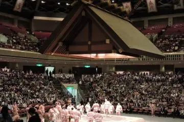 <p>Inside Ryogoku Kokugikan sumo stadium</p>