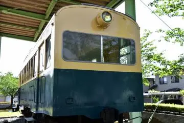 <p>The train car Moha-161-2, another symbol of resurrected Fukui, displayed in the park. It was built in 1933, and was burnt by fires that followed the big earthquake which hit Fukui in 1948. Although badly damaged, it was restored later and kept working until 1968.</p>