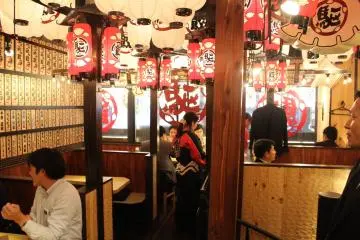 A look at the brightly lit second floor and its many lanterns