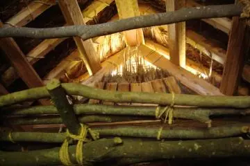 Woodwork inside the pithouse