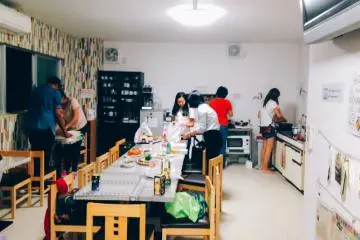 <p>Sometimes the staff hold a dinner party, where guests can join in and cook their meals together.</p>