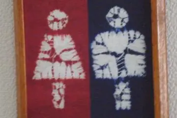 Even the restroom signs are hand-made!