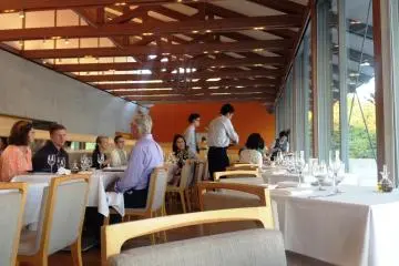 The wooden beams, cathedral ceilings and the glorious reflection of the sunlight over the water lifts the spirits.