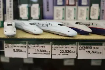 <p>Replica bullet train models</p>