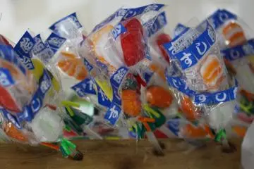 <p>Sushi candies on a stick</p>