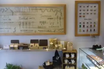 <p>By the food case is a helpful drink menu showing what's in each type of coffee</p>