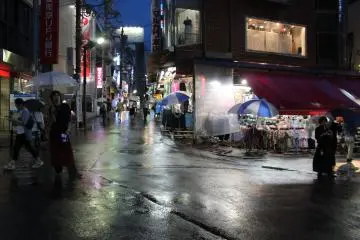 <p>Umbrellas, color, gleaming streets</p>