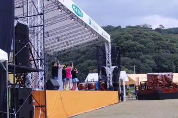 Himekyun Fruits Can, a giant drum, and Matsuyama Castle