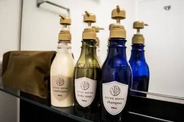 Shower amenities are provided, of course.