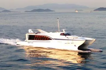 Takamatsu is a paradise for ferry spotters, including this catamaran from another island that looks like it just came from a James Bond movie.
