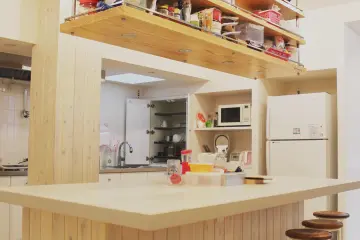 The communal kitchen.