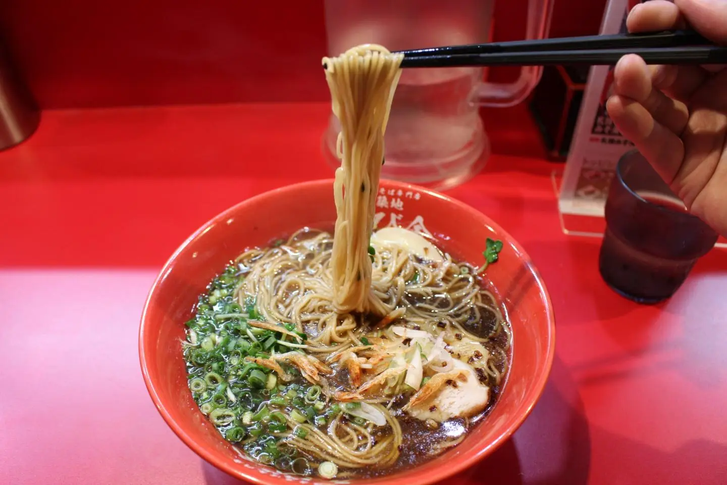 Noodles are thin but chewy and made fresh using shrimp as one of the ingredients