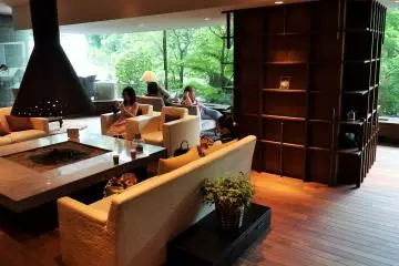 <p>The lounge, complete with fireplace and comfy sofas, is a really nice place to relax and/or meet other guests.</p>