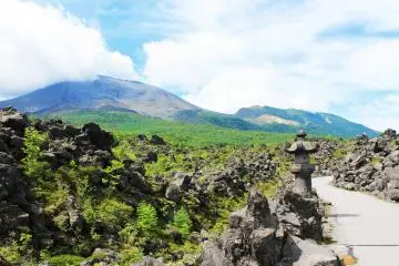 <p>The view of Asama as we walk towards the temple &nbsp;</p>