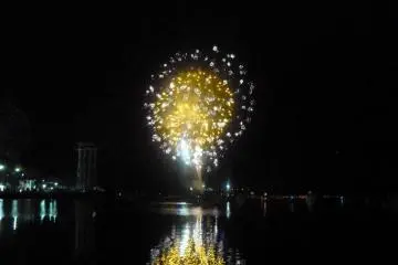 Fireworks reflected in the water