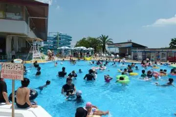 normal pool with slide in background