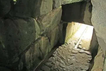 <p>Looking down into the Ishibutai's burial chamber</p>