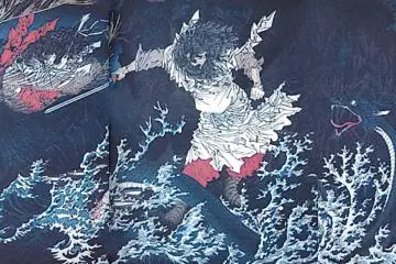 Susanoo slaying the Yamata no Orochi, the eight headed water dragon.
