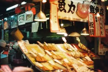 Grilled fish and fresh sashimi are also on sale