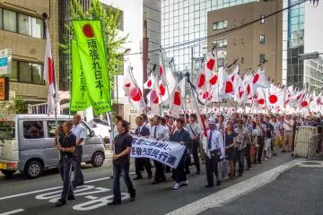 <p>Despite the long line of flag bearing participants, most of these people are more concerned about contemporary social and welfare issues as opposed to postmodern nationalistic ideology</p>