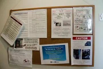 Bulletin board for nearby Halal restaurants and shops