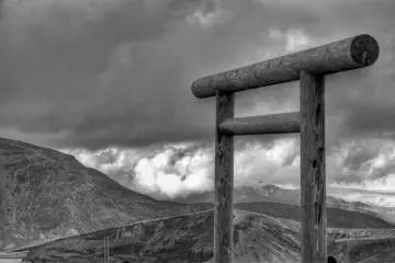 Lonely but stately torii at Okama crater lake