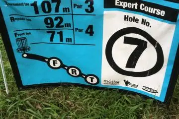 <p>Course marker at the tee.</p>