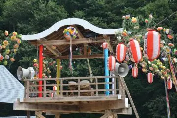 The platform with taiko drums used for the bon dance after the sumo tournament ended (Photo: Sarah Elisabeth Chaney)