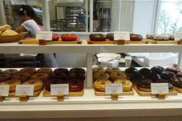 <p>The donuts are made right on site, behind the counter</p>
