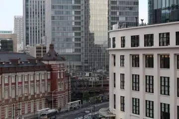 Looking out from the Marunouchi Building, towards Tokyo Station and the KITTE Building