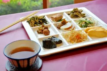 You can try an assortment of dishes, accompanied with rice and miso soup.