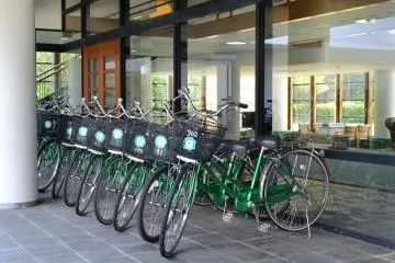 <p>Many rental bicycles are available just outside the hotel lobby.</p>