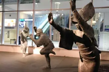 Awa Odori Dancers are seen at the front gate of terminal