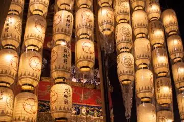 <p>Beautifully decorated float on Yoiyama, the night before the procession</p>