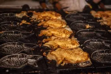 <p>Taiyaki, fish-shaped cakes with various fillings</p>