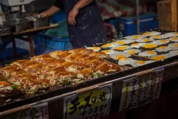 <p>Okonomiyaki, a savoury Japanese pancake</p>
