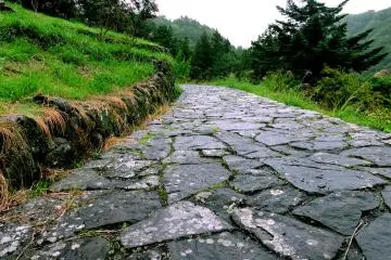 Rough paving stone path leading upward