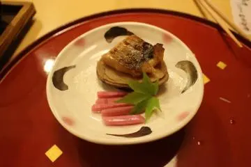 <p>Mountain potato and mountain fish cut to look like a scallop</p>