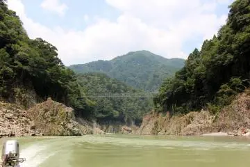<p>The Yamabiko Suspension Bridge from upstream</p>