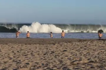 Big boys amazed by the waves too—oh yes, they were huge that day (Photo: Stefan Bauer)