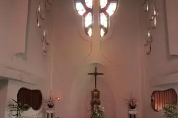 <p>Altar of St. Philip Church, with 26 crosses and Greek letters alpha and omega engraved at its table; the symbol of the 26 Martyrs.</p>